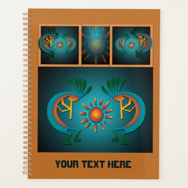 Kokopelli Sun Südwest Aquamarine Design Planer (Vorderseite)