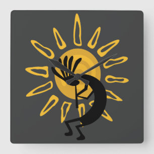 Kokopelli Sun Südwest Gold Clock Quadratische Wanduhr