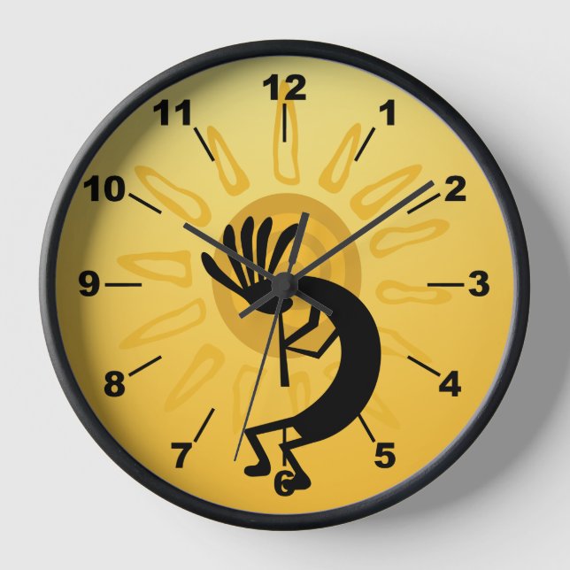 Kokopelli Sun Südwest Golden Clock Uhr (Vorderseite)