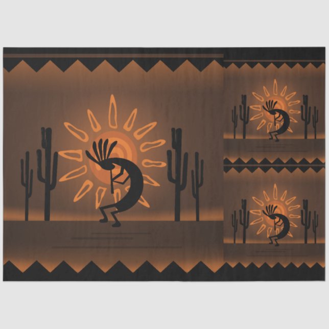 Kokopelli Sun Südwest Rustic Brown Decoupage Set Seidenpapier (Vorderseite)