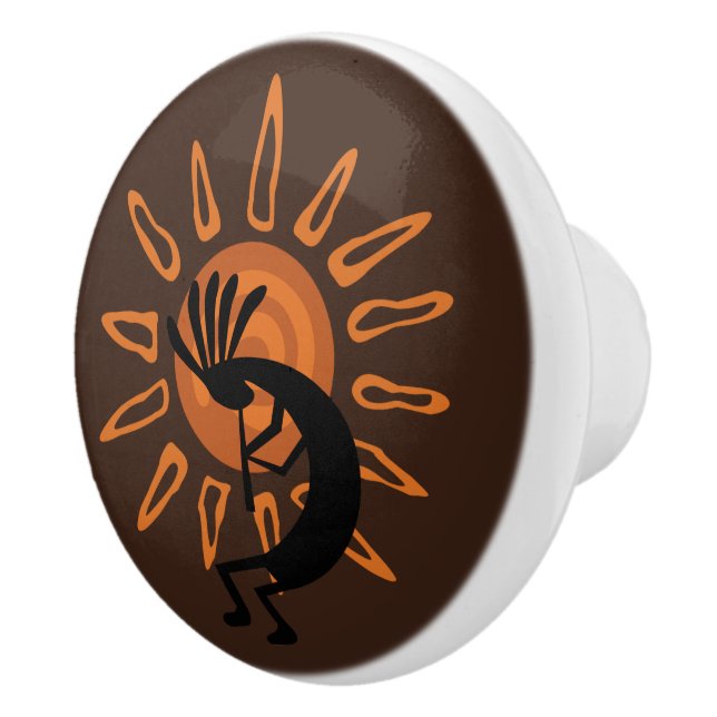 Kokopelli Sun Südwest Rustic Brown Door Knob Keramikknauf (Rechts)
