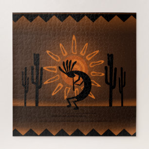 Kokopelli Sun Südwest Rustikales Brown 3 20" x 20" Puzzle