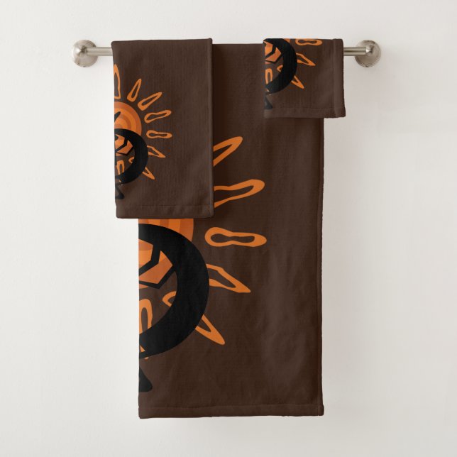 Kokopelli Sun Südwest Rustikales Brown Towel Set (Insitu)