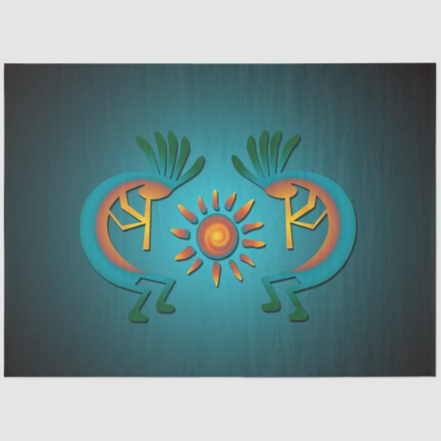 Kokopelli Sun Südwest Türkis Decoupage 2 Seidenpapier (Vorderseite)