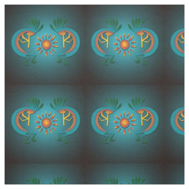 Kokopelli Sun Südwest Türkis Stoff (Muster)