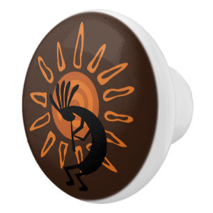 Kokopelli Sun Südwestlich Rustikal Braun Türknop Keramikknauf