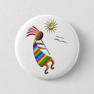 Kokopelli Sun und Vögel Button