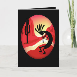Kokopelli Sunset Black Greeting Card Karte