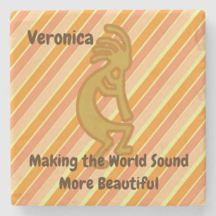 Kokopelli Symbol Flute Player mit Orange Streifen Steinuntersetzer