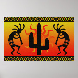 Kokopelli tanzen im Sonnenuntergang Poster