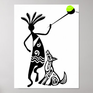 Kokopelli und Hund Poster