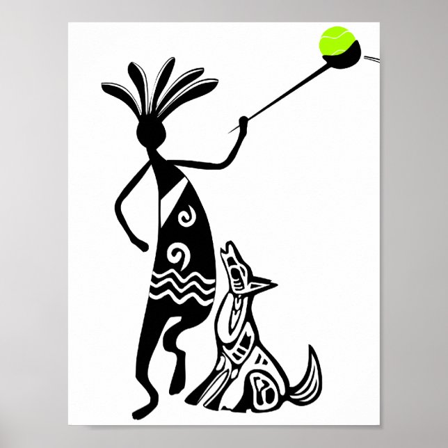 Kokopelli und Hund Poster (Vorne)