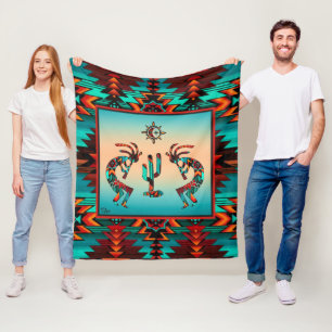 Kokopelli und Kakteen Fleecedecke
