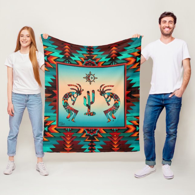 Kokopelli und Kakteen Fleecedecke (Beispiel)