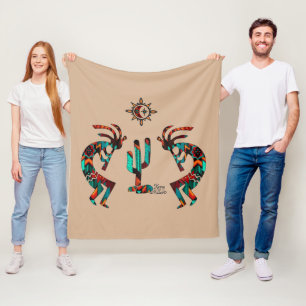 Kokopelli und Kakteen Fleecedecke