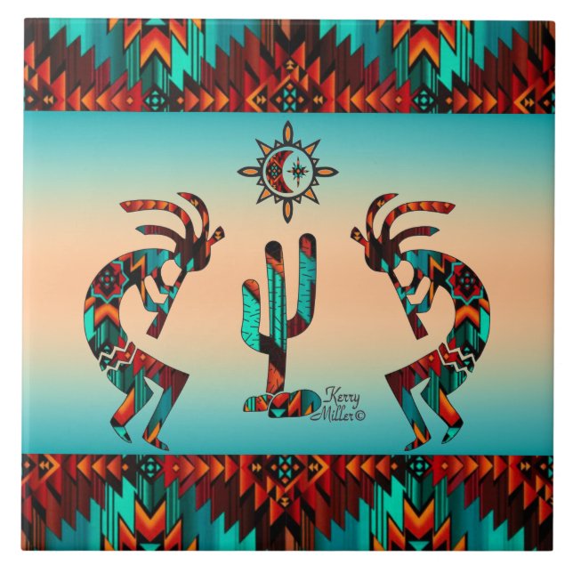 Kokopelli und Kakteen Fliese (Vorderseite)