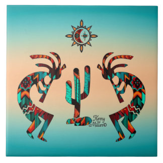 Kokopelli und Kakteen Fliese