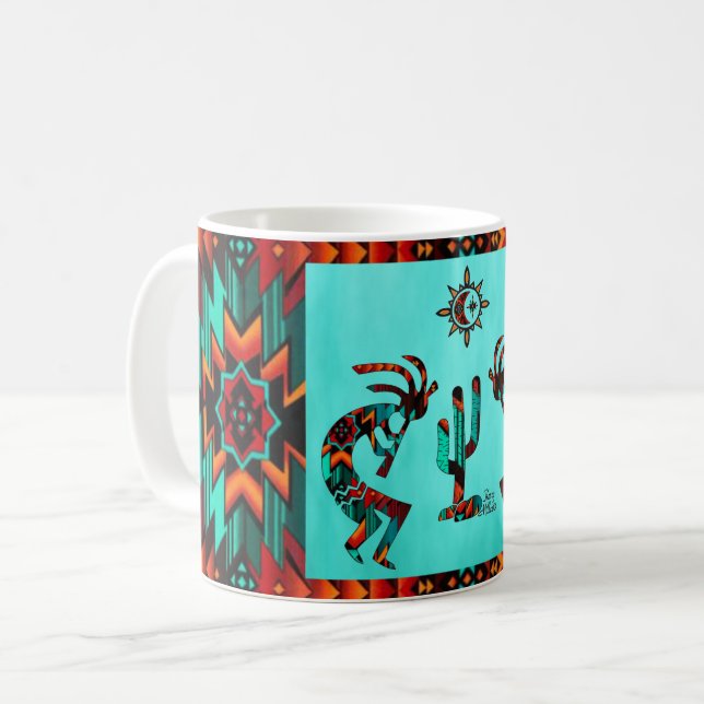 Kokopelli und Kakteen Kaffeetasse (Vorderseite Links)