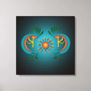 Kokopelli w Sun Aquamarin Design Wrapped Canvas Pr Leinwanddruck