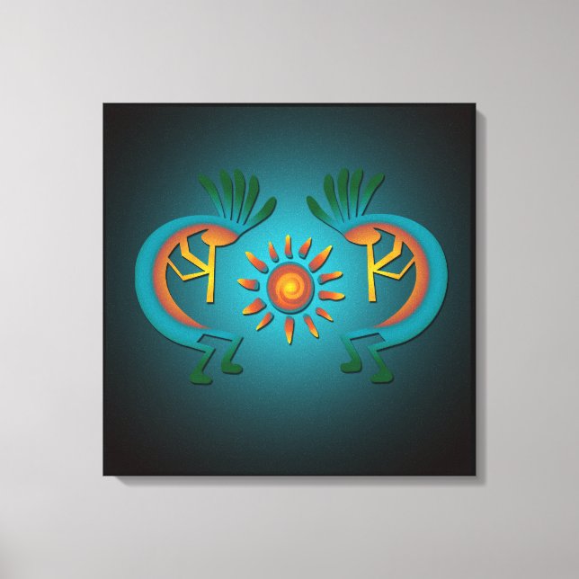Kokopelli w Sun Aquamarin Design Wrapped Canvas Pr Leinwanddruck (Vorderseite)