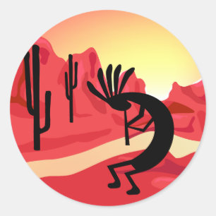 Kokopelli Wüste Sonnenuntergang 3" Handaufkleber Runder Aufkleber
