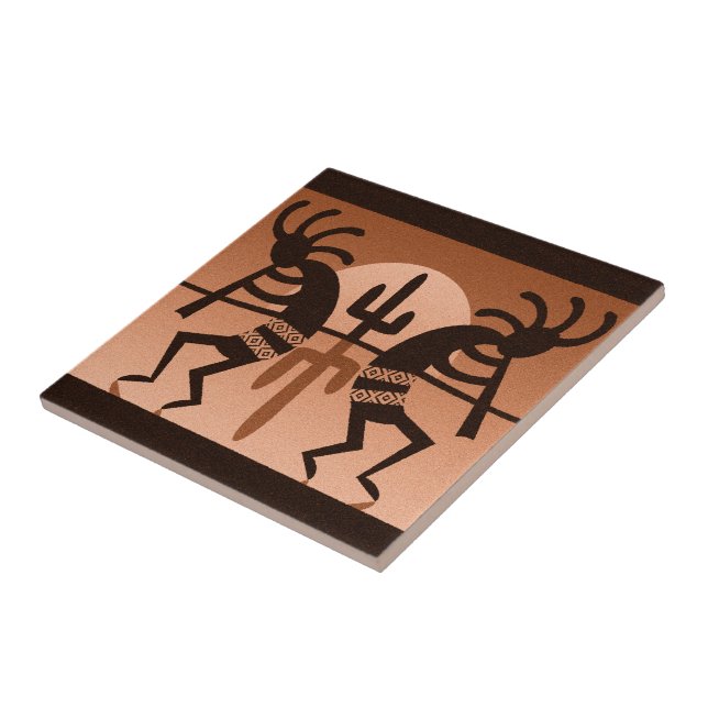 Kokopelli Wüste Sun Cactus Southwest Keramik Tile Fliese (Seite)
