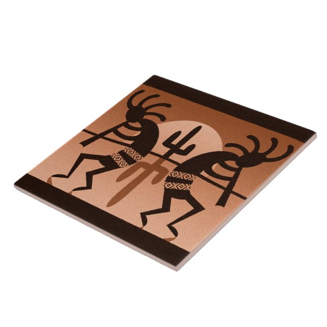 Kokopelli Wüste Sun Cactus Southwest Keramik Tile Fliese (Seite)