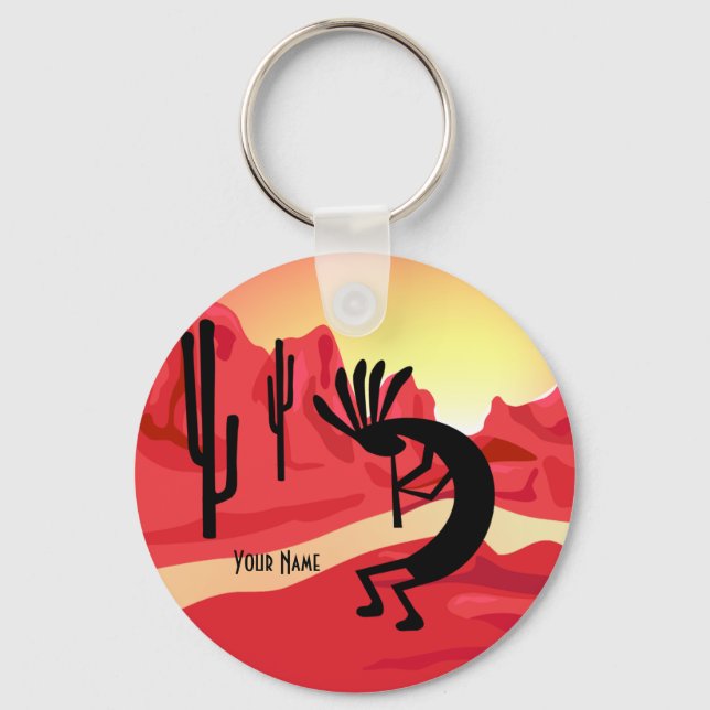 Kokopelli Wüste Sunset Custom Key Chain Schlüsselanhänger (Vorderseite)