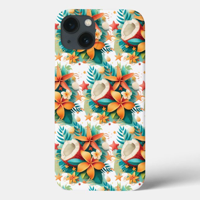Kokosnuss mit Blume und Muscheln Case-Mate iPhone Hülle (Rückseite)