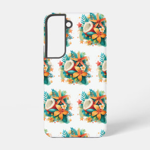 Kokosnuss mit Blume und Muscheln Samsung Galaxy Hülle