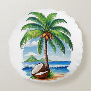 Kokosnussbaum Tropische Insel Rundes Kissen