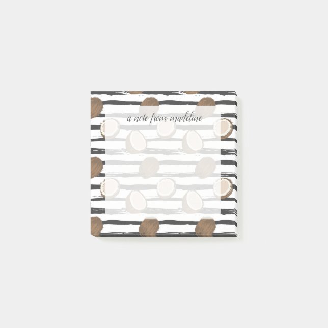 Kokosnüsse auf Grunge Streifen Muster Post-it Klebezettel (Vorderseite)