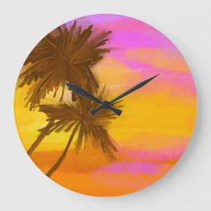 Kokospalme, tropisches Sommer-Thema. Große Wanduhr