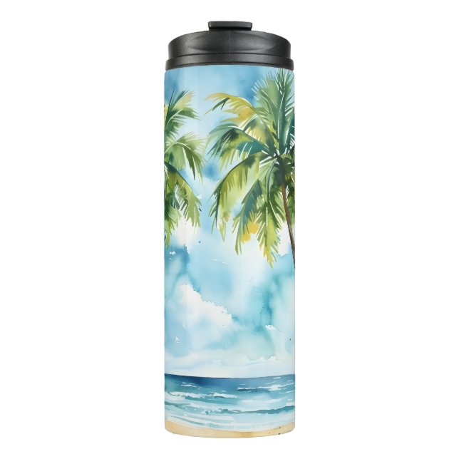 Kokospalmen Aquarellbilder Thermosbecher (Vorderseite)
