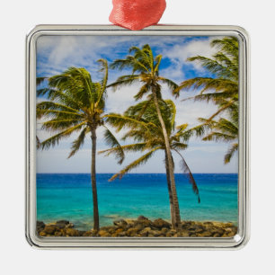 Kokospalmen (Cocos nucifera) schwanken in Ornament Aus Metall