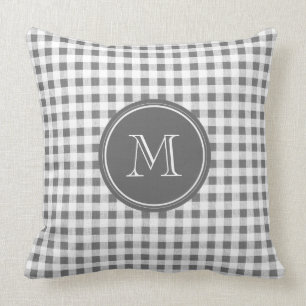 Koksgrauer und weißer Gingham, Ihr Monogramm Kissen