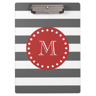 Koksgraues weißes Streifen-Muster, rotes Monogram Klemmbrett