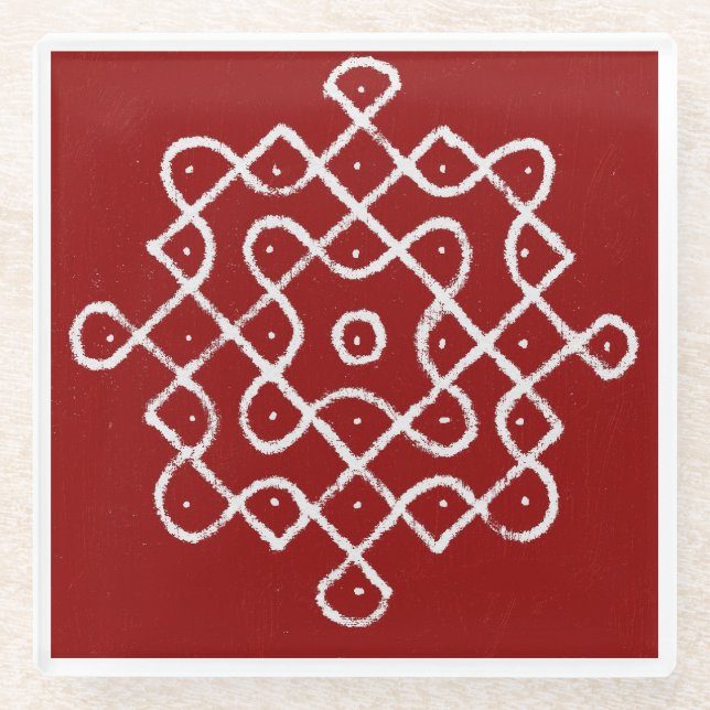 Kolam Rangoli Glasuntersetzer (Vorderseite)