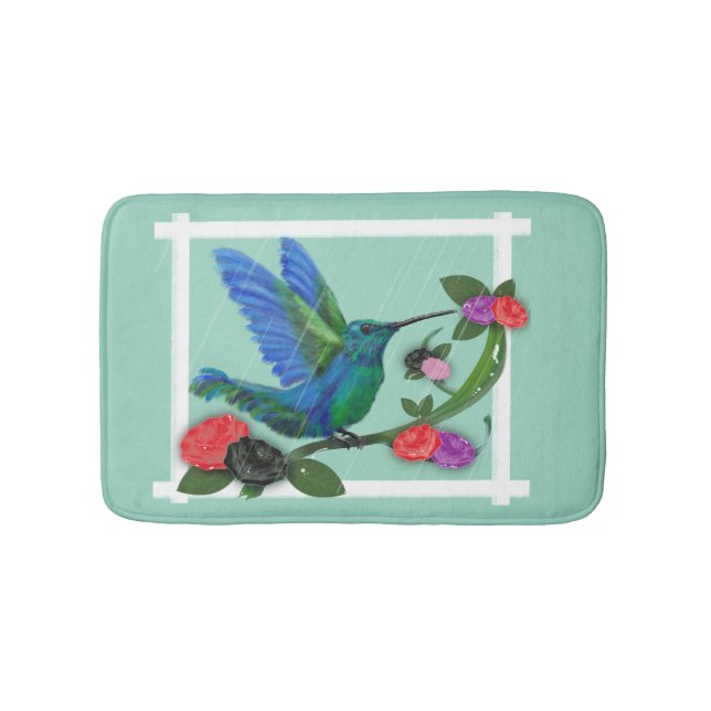 Kolibri auf aquamarin badematte (Vorderseite)
