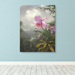 Kolibri auf einer Orchideenpflanze von MJ Heade Leinwanddruck