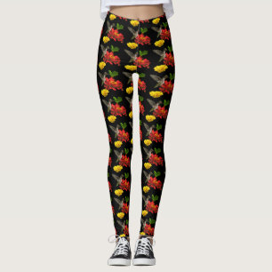 Kolibri auf roten gelben Blumen-Leggings Leggings