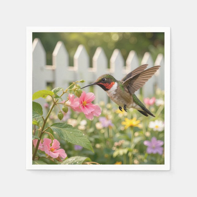 Kolibri auf Rührmichnichtan-Blüte Serviette (Vorderseite)