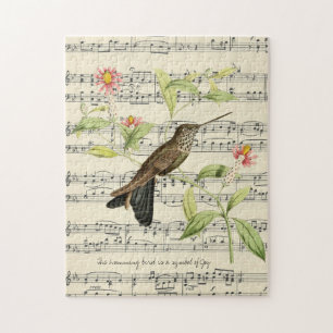 Kolibri auf Vintagem Musikblatt Puzzle