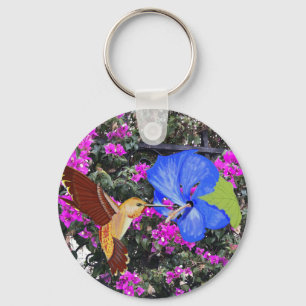 Kolibri, Blauer Hibiskus und Bougainvillea Schlüsselanhänger