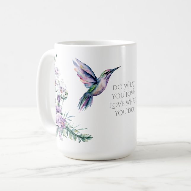 Kolibri-Blumen-Aquarell Kaffeetasse (Vorderseite Links)