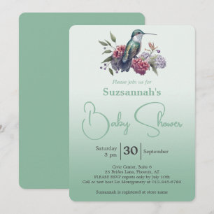 Kolibri & Blumen Grüner Ombre-Baby-Shower Einladung