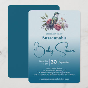 Kolibri & Blumen Teal Ombre Babyparty Einladung