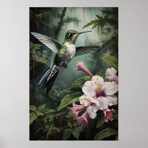 Kolibri-Blumen-Wald-Druck, Dark Academia Poster