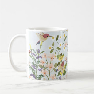 Kolibri-Blumengarten-Vintage-Illustration Kaffeetasse
