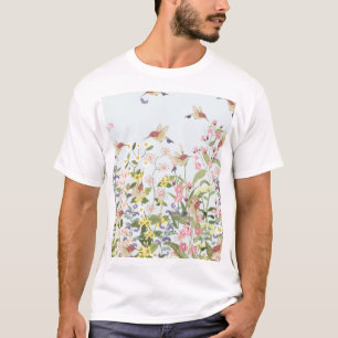 Kolibri-Blumengarten-Vintage-Illustration T-Shirt